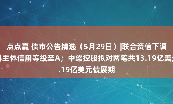 点点赢 债市公告精选（5月29日）|联合资信下调山石网科主体信用等级至A；中梁控股拟对两笔共13.19亿美元债展期